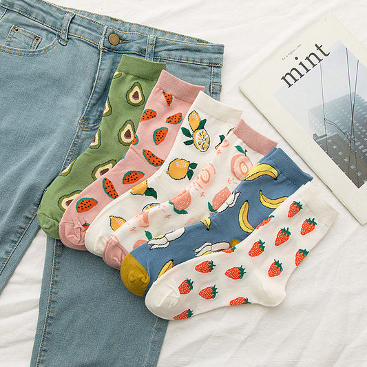 JC-058SCK-24  Japanese Ins Trendy Sweet Cute Fruit Mid-calf Socks Strawberry Peach Avocado College Style Socks