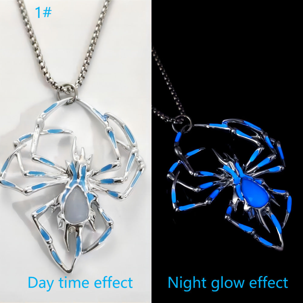 JC-250106NCL-044  Halloween Creative Stereo Luminous Spider Necklace Jewerly Glowing Night Fluorescence Antique Vintage Glow In The Dark For Men Women Gift Party Halloween Day Club