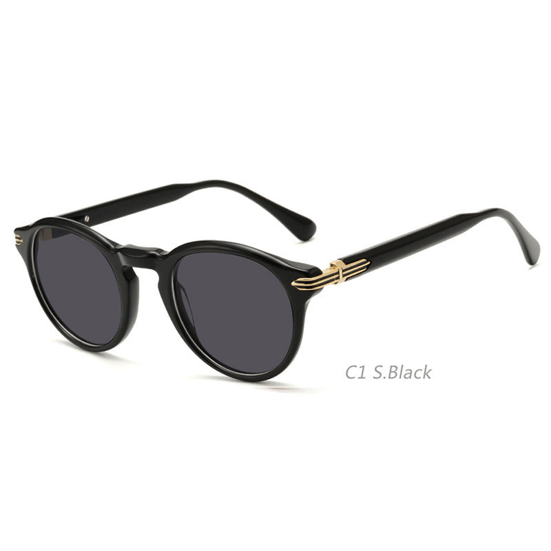 JC-250105MGL-053  Japanese-style Men's Retro Pattern Cloth Round Frame UV-proof Sunglasses