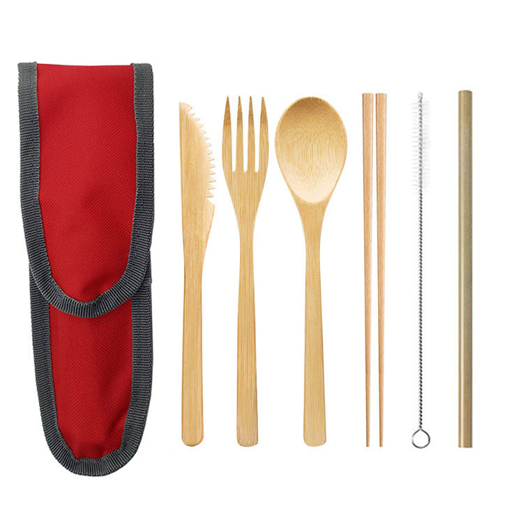 JC-250101DNW-006  Portable Travel Bamboo Cutlery Cutlery Stainless Steel Straw Chopsticks Cutlery Set