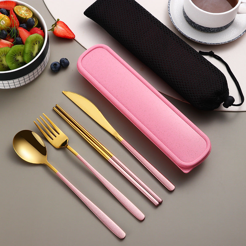 JC-250101DNW-040  304 Dinnerware Set Flatware Kitchen Accessories Camping Travel Sets Gold Knife Fork Spoon Portable Cutlery Sets With Case