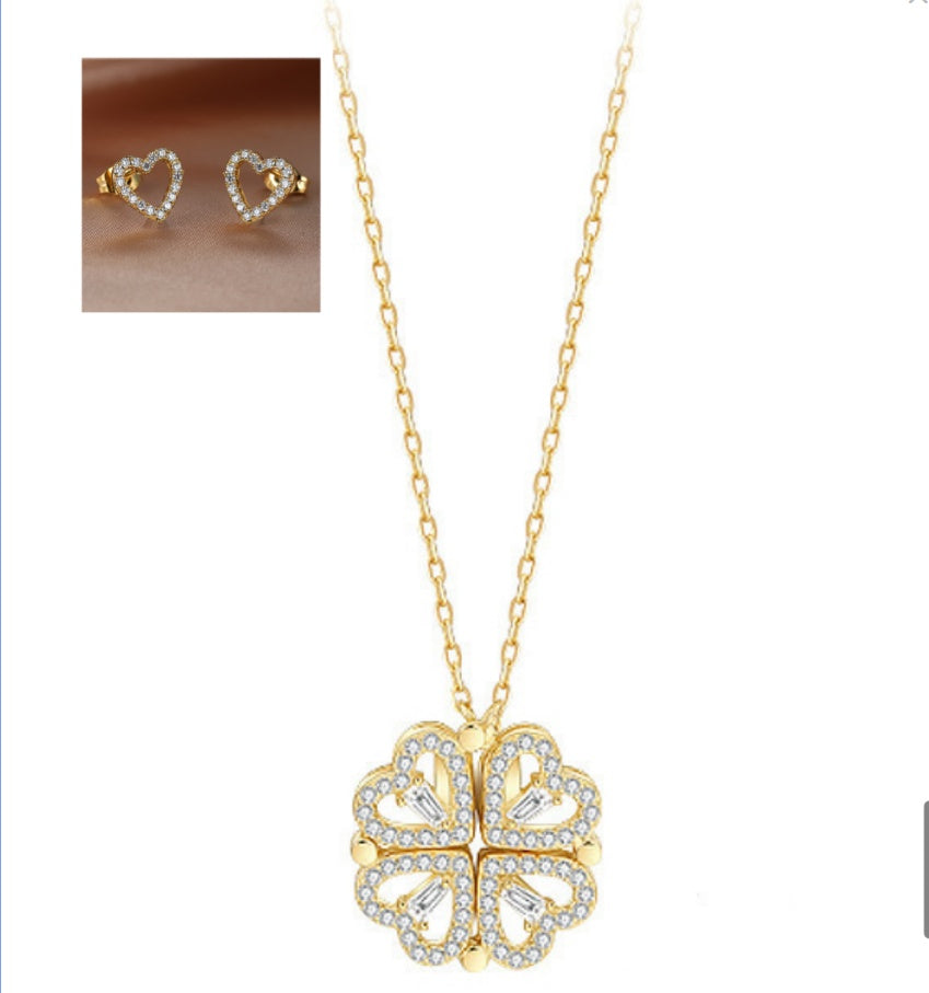 JC-250106NCL-048  Explosive Style Detachable Deformed Four-leaf Clover Necklace For Women A Multi-wearing Zircon Small Love Short Clavicle Chain