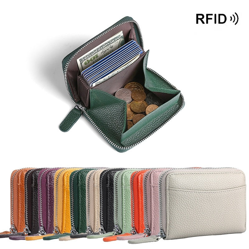 JCP-050WLT-24 RFID Genuine Leather Card Wallet Men Women Purse With Coin Pocket Zipper Credit Card Holder Small Wallets Bags