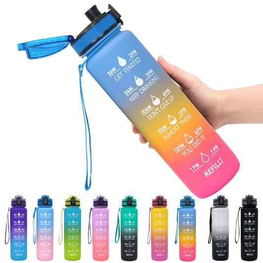 JC-250103DWR-027  1L Tritan Water Bottle With Time Marker Bounce Cover Motivational Water Bottle Cycling Leakproof Cup For Sports Fitness Bottles