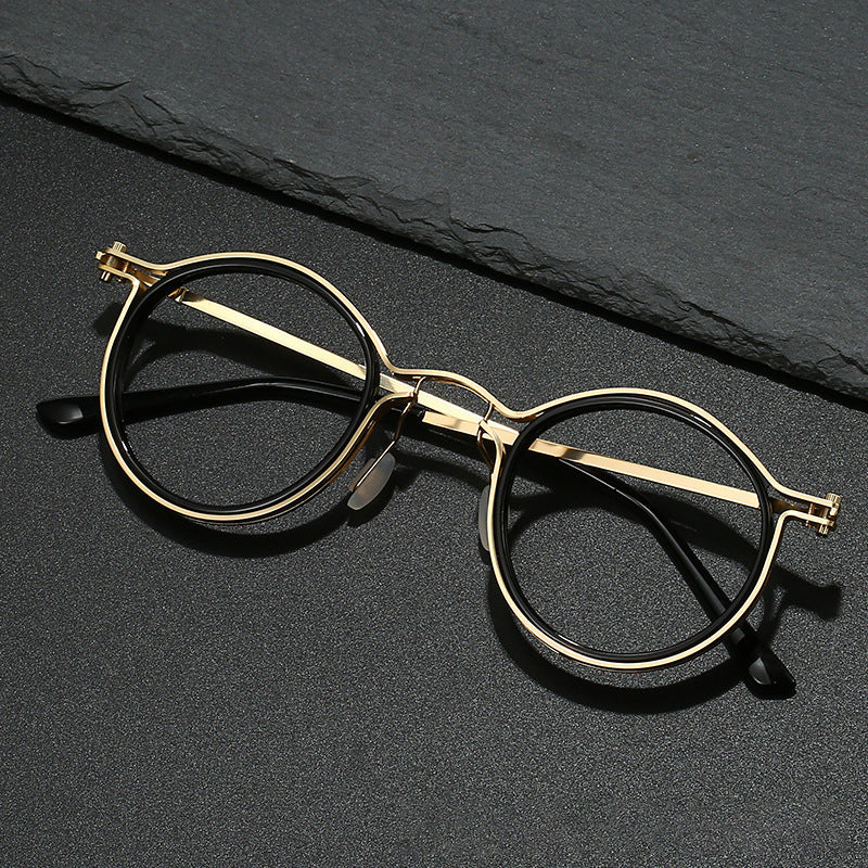 JC-250105MGL-044  Vintage Round Frame Glasses Frame Anti-Blue Ray Plain Glasses