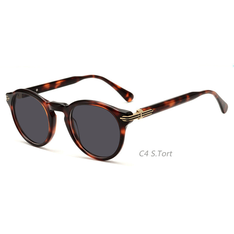 JC-250105MGL-053  Japanese-style Men's Retro Pattern Cloth Round Frame UV-proof Sunglasses