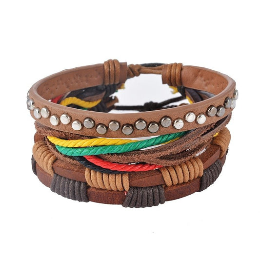 JC-241230BBJ-026  Leather Bracelet Men Multilayer Bead Bracelet Punk Wrap Bracelets for Women Vintage punk Men Jewelry