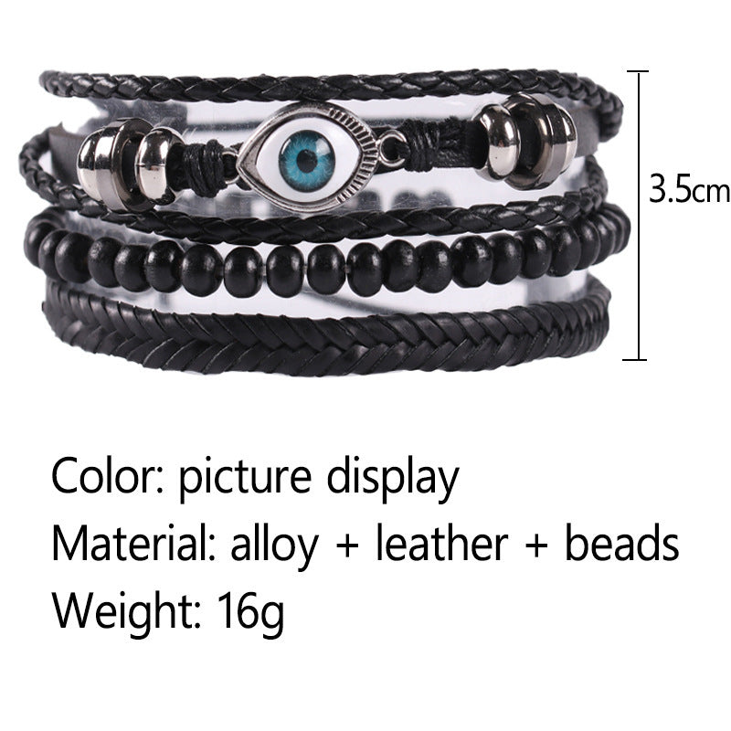 JC-241230BBJ-089  Braided leather cord brown eye bracelet