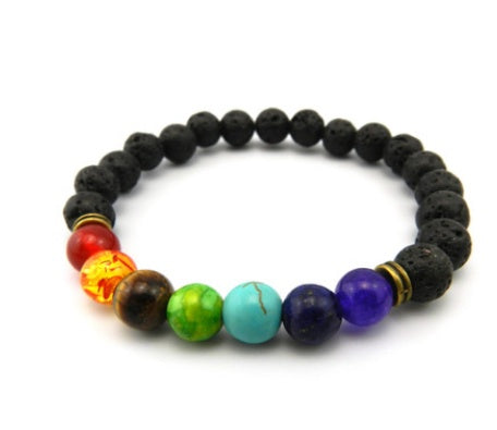 JC-241230BBJ-047  Agate molten rock 8mm energy volcanic stone chakra colorful beads bracelet string