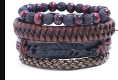 JC-241230BBJ-031  Men's Leather Vintage Braided Bracelet