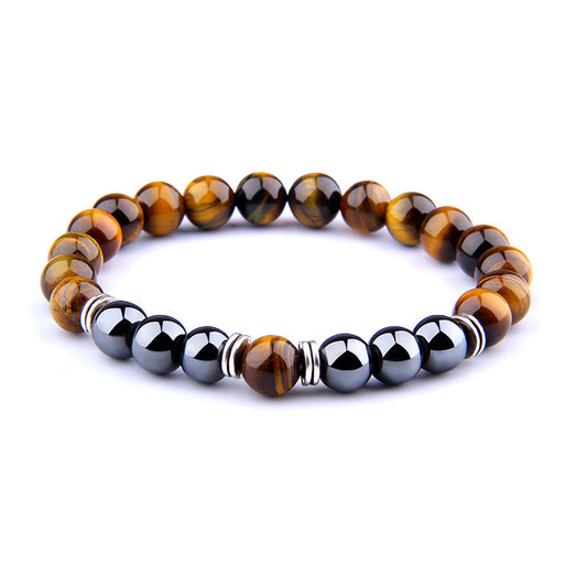 JC-241230BBJ-009  Explosion Style Yellow Tiger Eye Bracelet Fashion Simple Obsidian Alloy Separator Elastic Bracelet