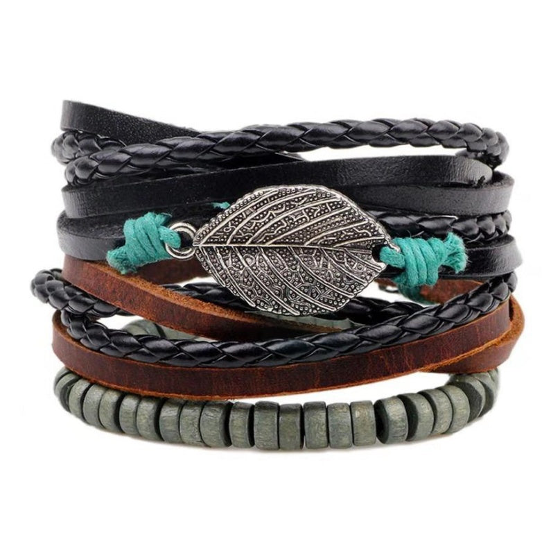 JC-241230BBJ-031  Men's Leather Vintage Braided Bracelet