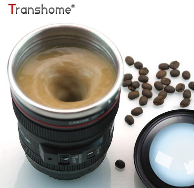 JC-250103DWR-031  Transhome Creative Self Stirring Mug Camera Lens Mugs 300ml Battery Style Stainless Steel Milk Coffee Cups For Sporting Travel