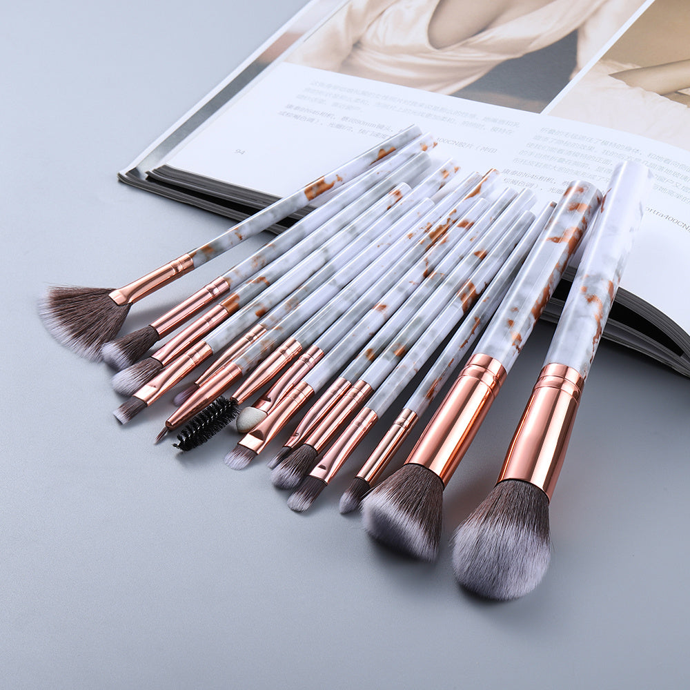 JC-241228BUT-054  15 Marbled Design Makeup Brushes Set