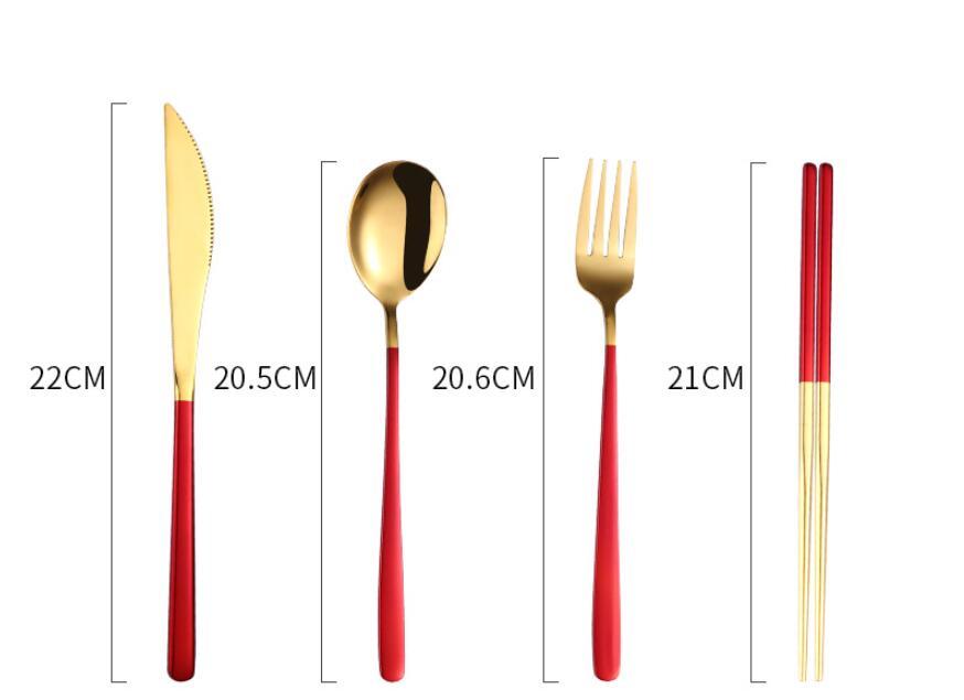 JC-250101DNW-040  304 Dinnerware Set Flatware Kitchen Accessories Camping Travel Sets Gold Knife Fork Spoon Portable Cutlery Sets With Case