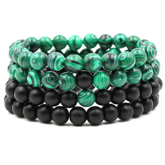 JC-241230BBJ-012  Classic Black Matte Green Malachite Bracelets Suitable Women Men Elastic Strand Jewelry