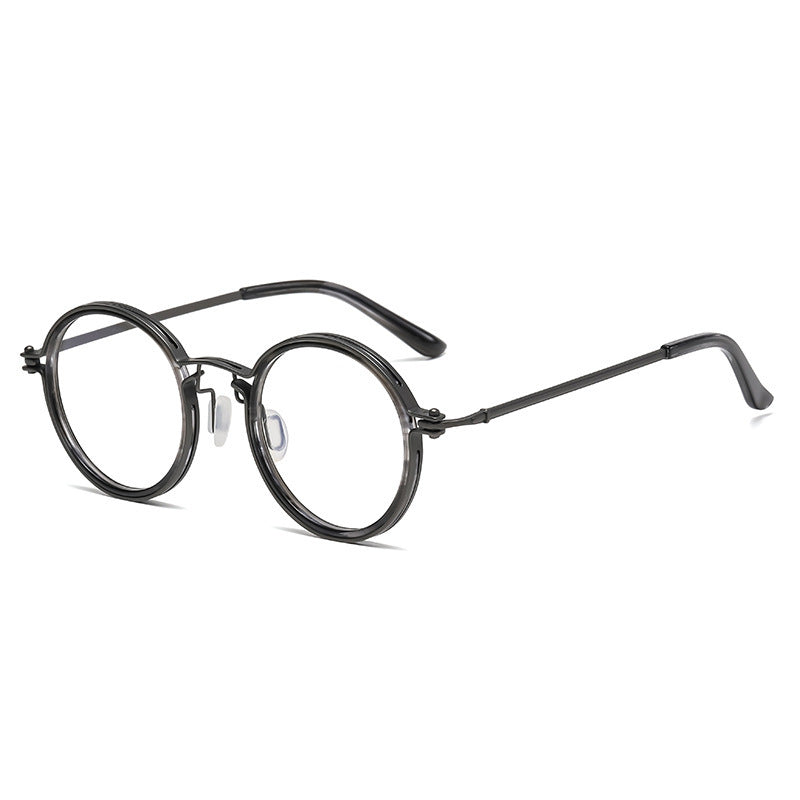 JC-250105MGL-057  Retro Fashion Men's Round Frame Anti-Blue Ray Plain Glasses