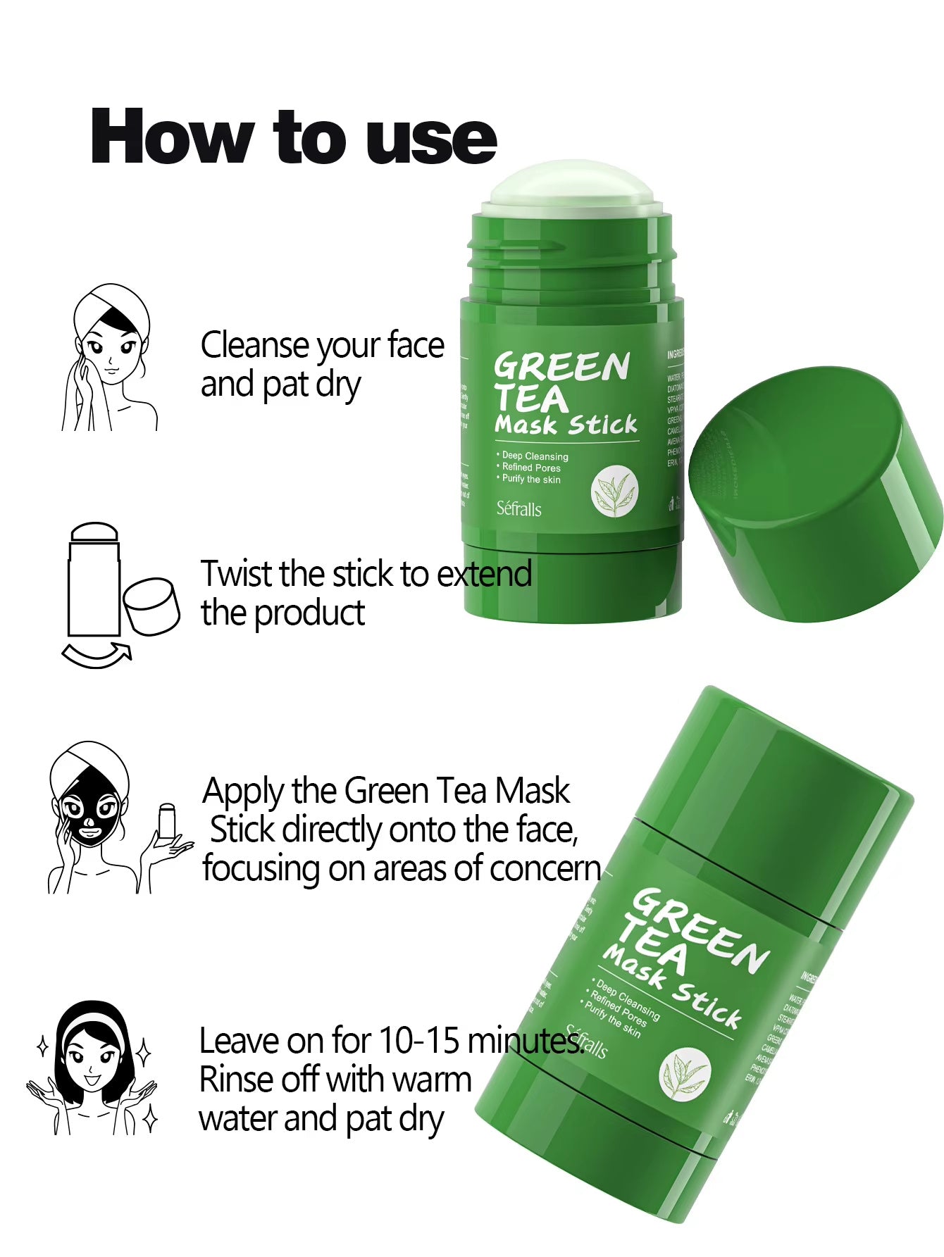 JCM-162MSK-24  Sefralls Seven Pack Set Green Tea Mud Mask Stick Moisturizing Oil Controlling Reducing Blackheads Tea Mud Mask Stick