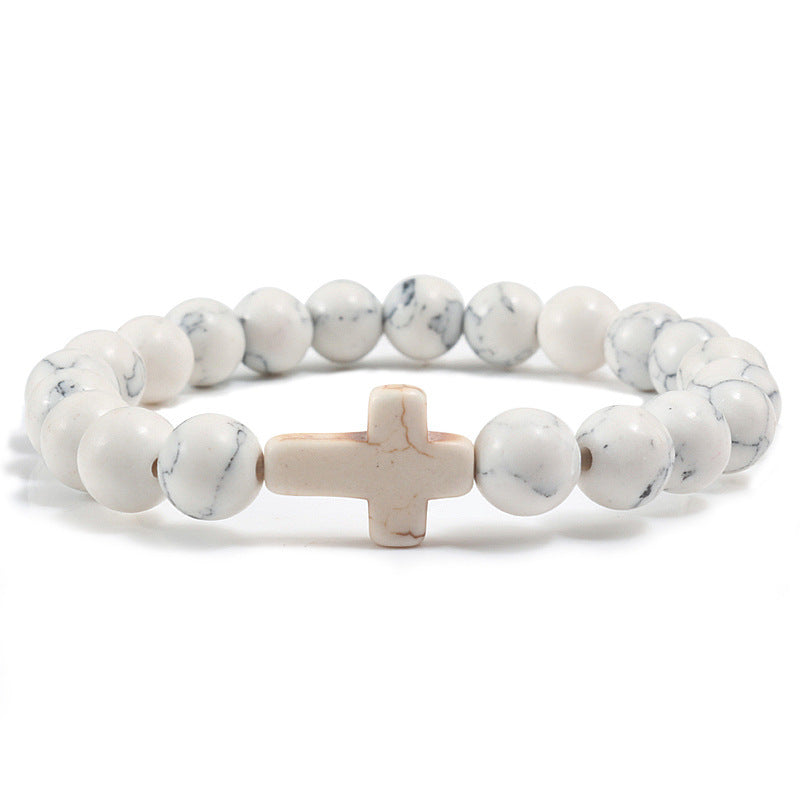 JC-241230BBJ-055  Blue Turquoise Cross Bracelet