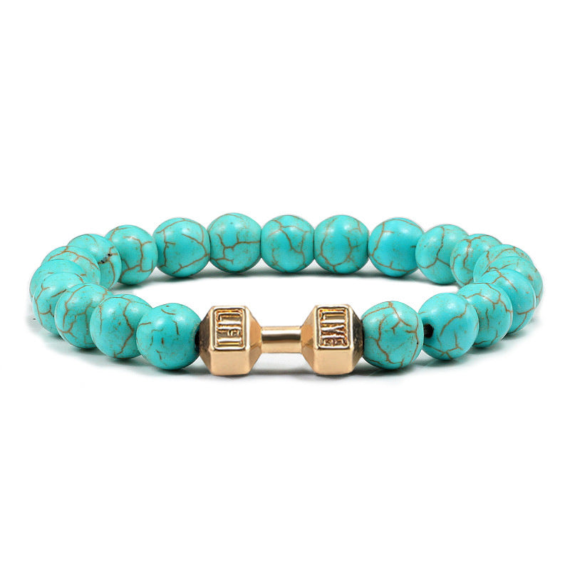 JC-241230BBJ-011  Turquoise Energy Gun Black Electroplated Alloy Barbell Bracelet