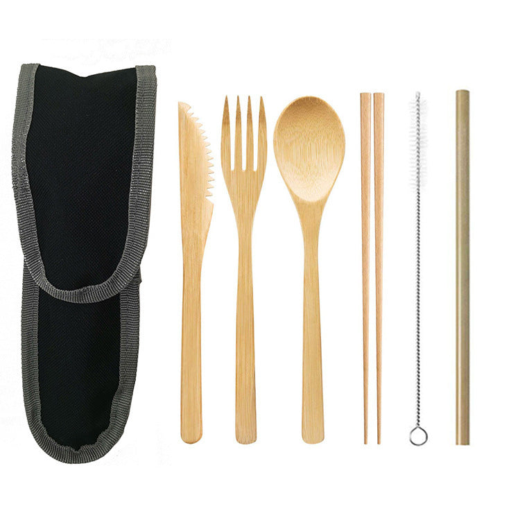 JC-250101DNW-006  Portable Travel Bamboo Cutlery Cutlery Stainless Steel Straw Chopsticks Cutlery Set