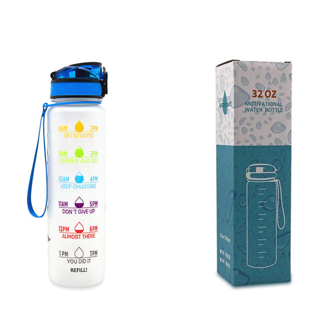 JC-250103DWR-027  1L Tritan Water Bottle With Time Marker Bounce Cover Motivational Water Bottle Cycling Leakproof Cup For Sports Fitness Bottles