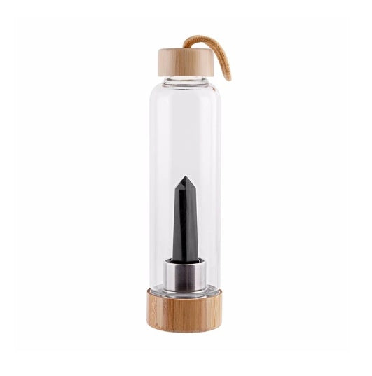 JC-250103DWR-035  Crystal Infused Elixir Glass & Bamboo Water Bottle