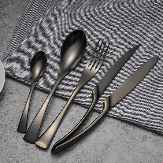 JC-250101DNW-035  4PCS Set Black Stainless Steel Cutlery Korean Dinnerware Set Gifts Mirror Polishing Silverware Sets Scoop Knife and Fork Sets