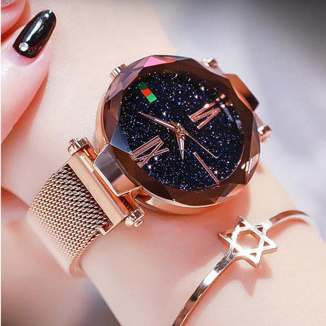 JCFW-067MK-24  Luxury Women Watches Mesh Ladies Clock Magnet Buckle Starry Diamond Geometric Surface Quartz Wristwatch