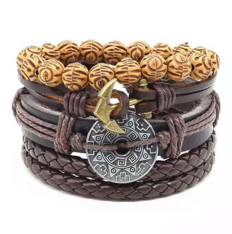 JC-241230BBJ-031  Men's Leather Vintage Braided Bracelet