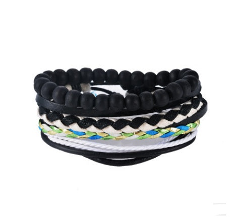 JC-241230BBJ-026  Leather Bracelet Men Multilayer Bead Bracelet Punk Wrap Bracelets for Women Vintage punk Men Jewelry