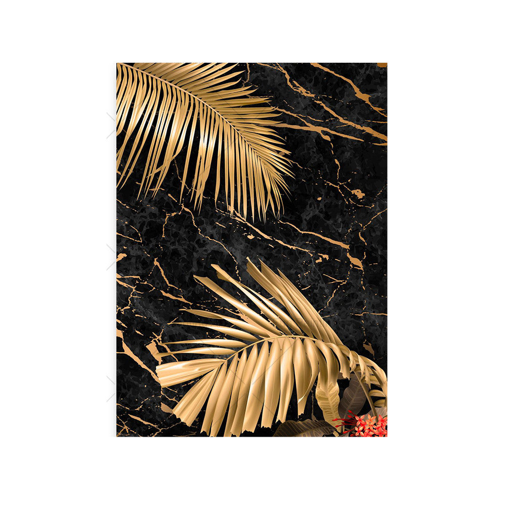 JC-250104PNT-019  Black Gold Marble Tropical Plants Poster Canvas Painting