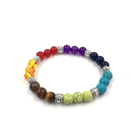 JC-241230BBJ-047  Agate molten rock 8mm energy volcanic stone chakra colorful beads bracelet string