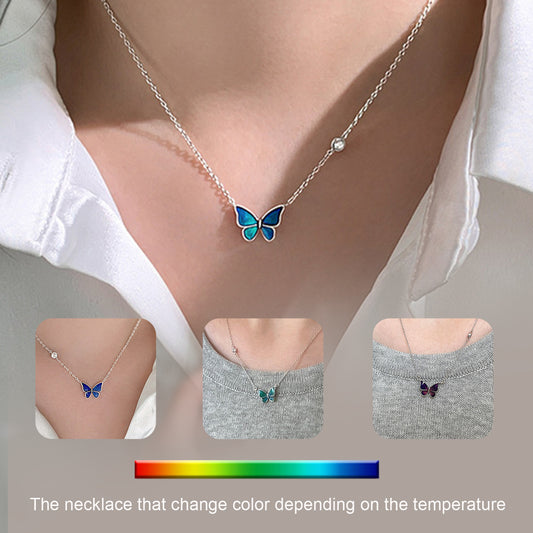 JC-250106NCL-039  S925 Sliver Color-changed Butterfly Necklace Fashion Novelty Jewelry