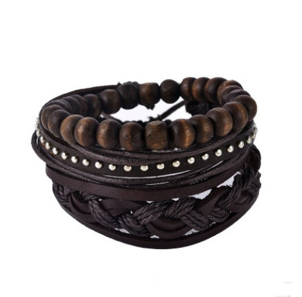 JC-241230BBJ-026  Leather Bracelet Men Multilayer Bead Bracelet Punk Wrap Bracelets for Women Vintage punk Men Jewelry