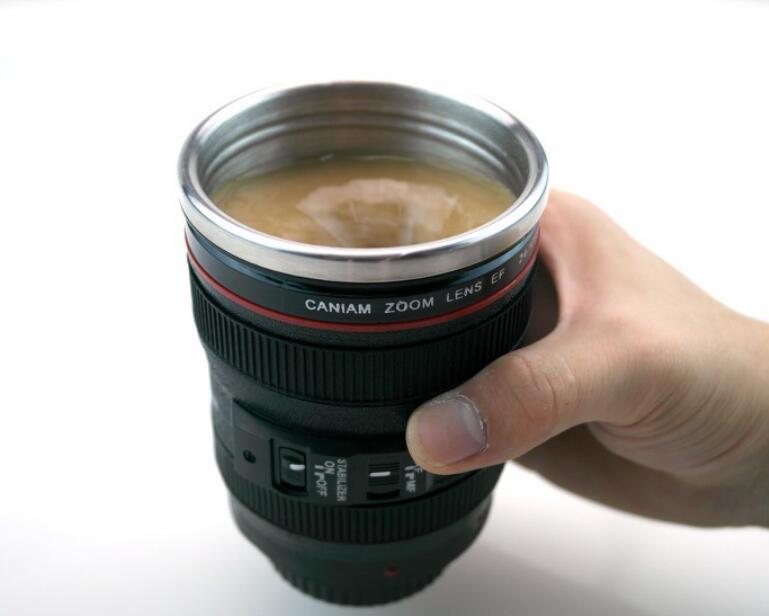 JC-250103DWR-031  Transhome Creative Self Stirring Mug Camera Lens Mugs 300ml Battery Style Stainless Steel Milk Coffee Cups For Sporting Travel