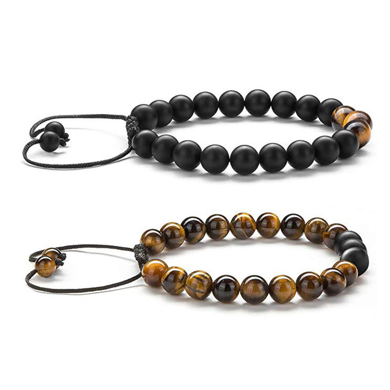 JC-241230BBJ-028  Tiger Eye Couple Bracelets Matte Black Agate Beads Bracelet