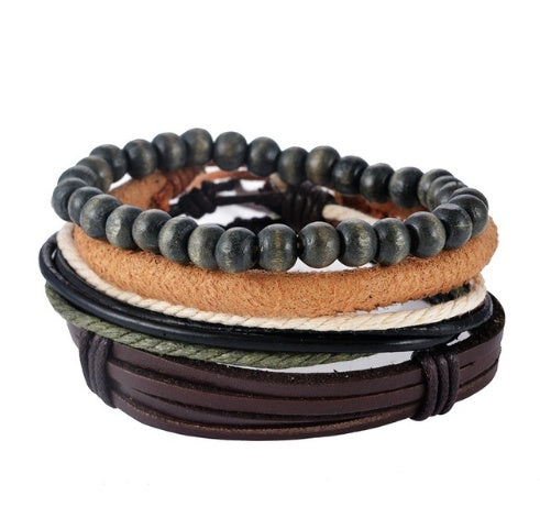 JC-241230BBJ-026  Leather Bracelet Men Multilayer Bead Bracelet Punk Wrap Bracelets for Women Vintage punk Men Jewelry