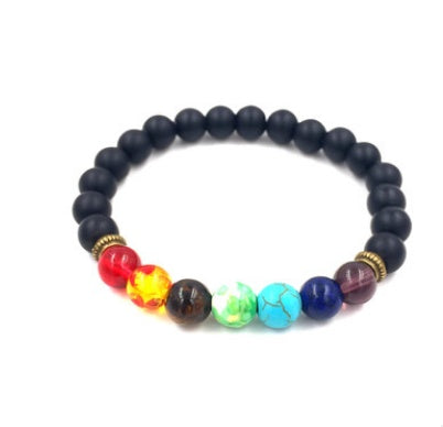 JC-241230BBJ-047  Agate molten rock 8mm energy volcanic stone chakra colorful beads bracelet string