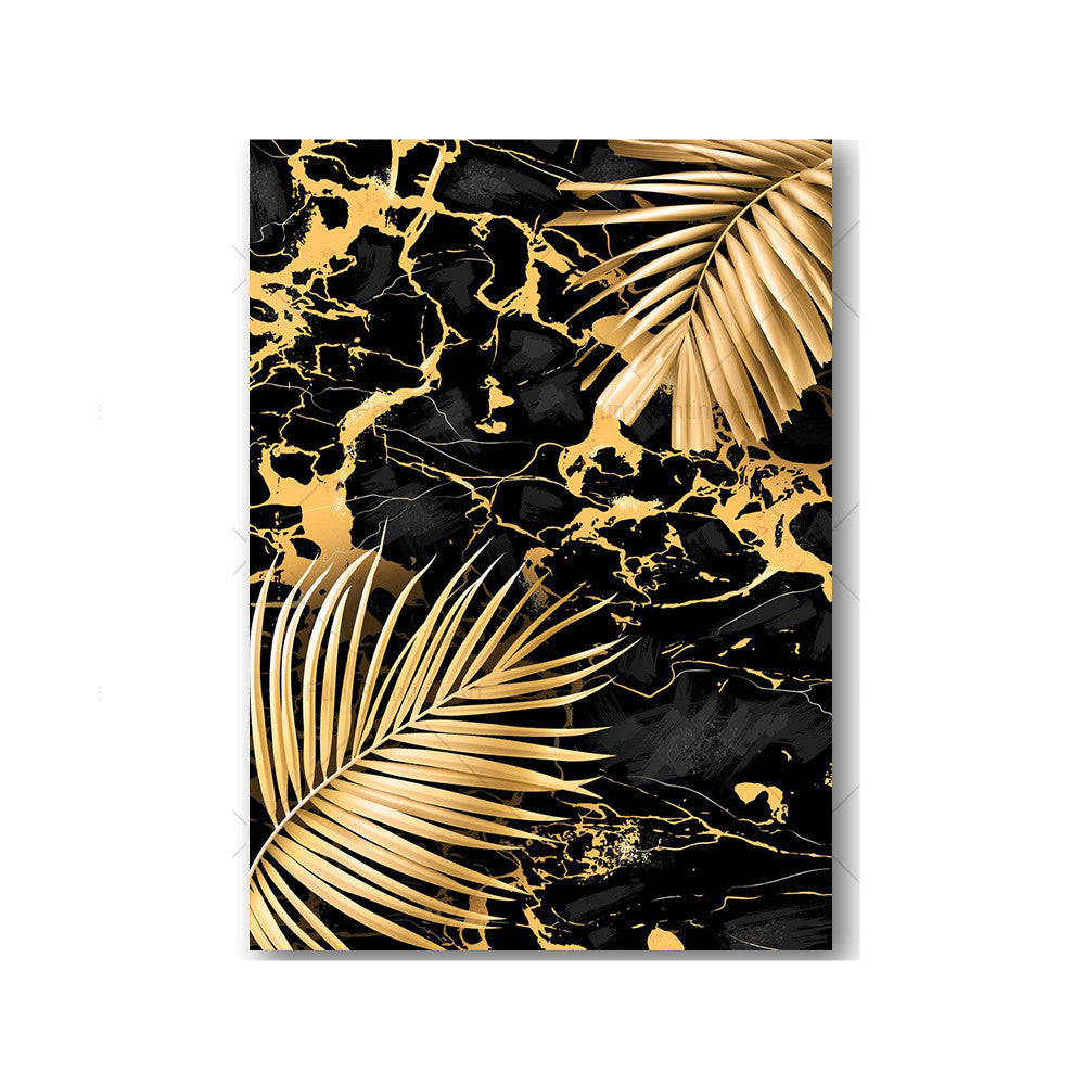 JC-250104PNT-019  Black Gold Marble Tropical Plants Poster Canvas Painting