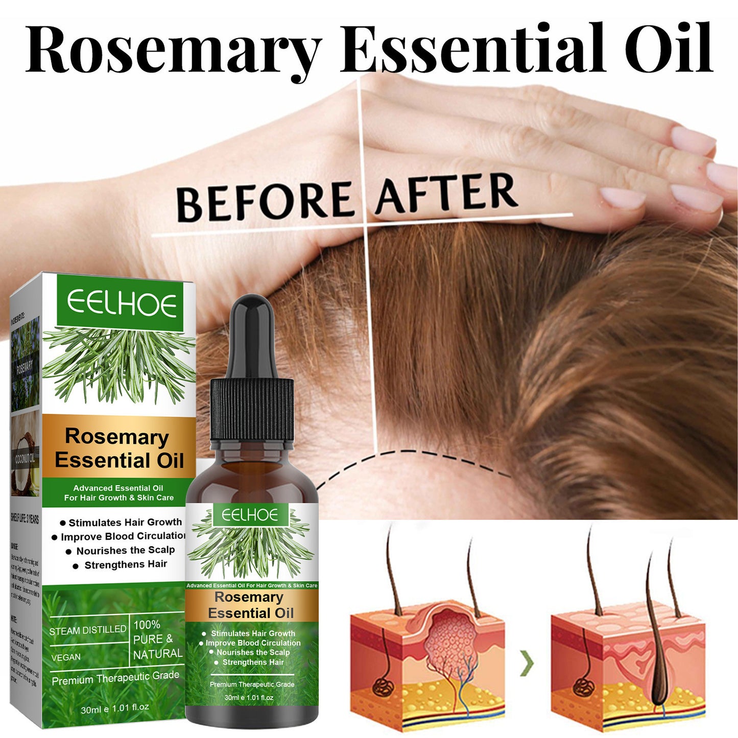 JC-250104HRC-033  Rosemary Hair Care Essential Oil Anti-loss Hair Growth Hair Care Nourish Scalp Hair Roots