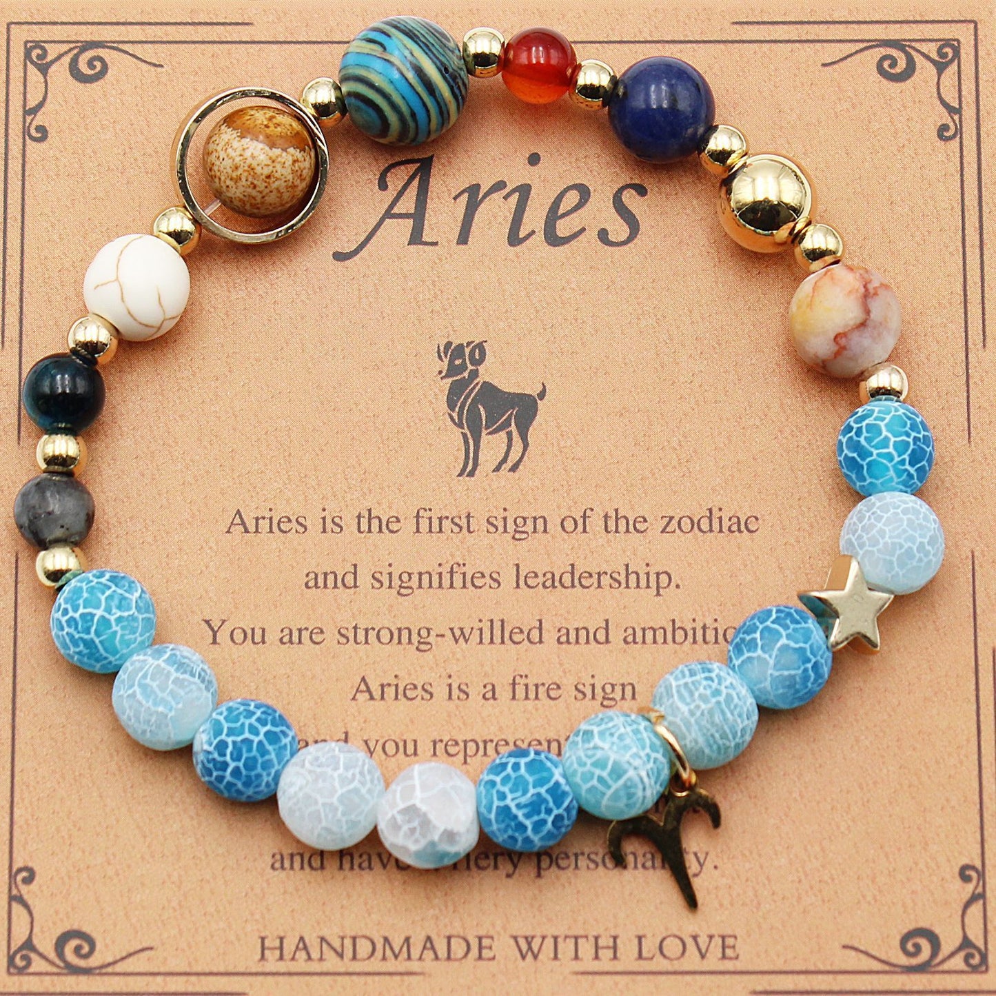 JC-241230BBJ-066  Twelve Constellations Bracelets Natural Stone Beaded Eight Planets