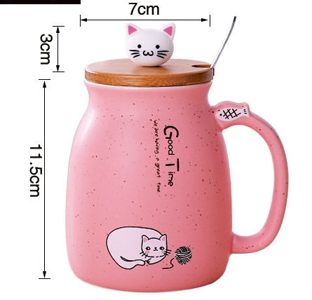 JC-250103DWR-058 450ml Cartoon Ceramics Cat Mug With Lid and Spoon Coffee Milk Tea Mugs Breakfast Cup Drinkware Novelty Gifts