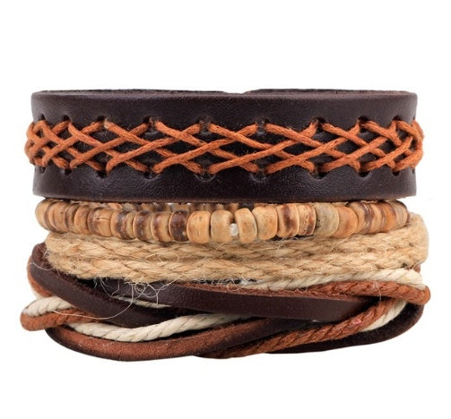 JC-241230BBJ-026  Leather Bracelet Men Multilayer Bead Bracelet Punk Wrap Bracelets for Women Vintage punk Men Jewelry