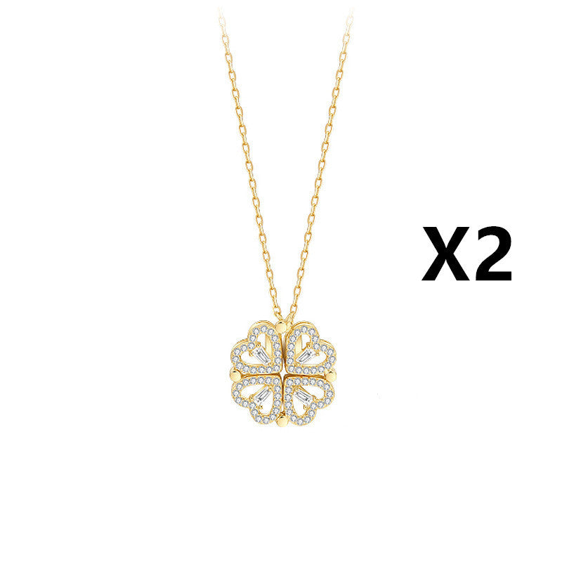 JC-250106NCL-048  Explosive Style Detachable Deformed Four-leaf Clover Necklace For Women A Multi-wearing Zircon Small Love Short Clavicle Chain