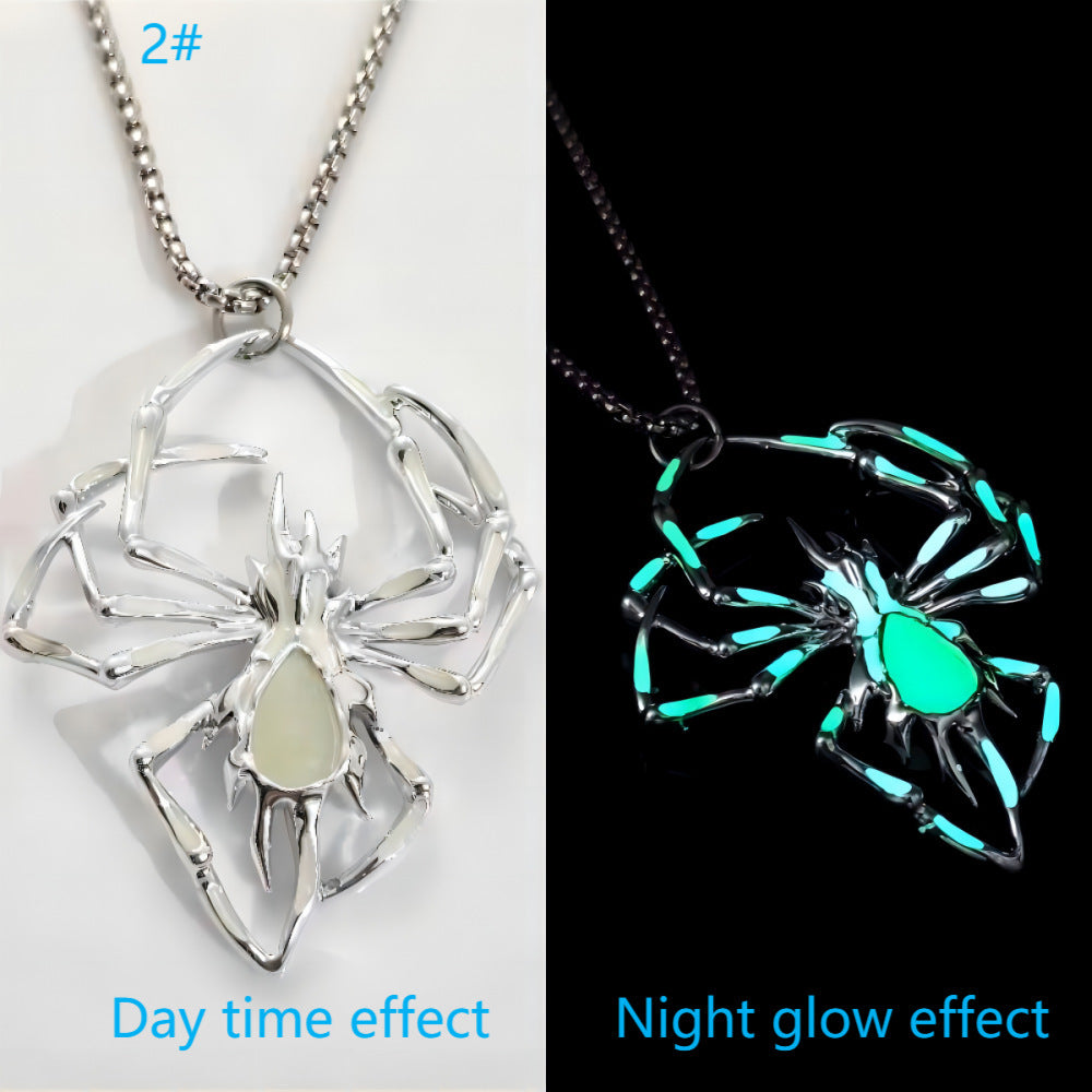 JC-250106NCL-044  Halloween Creative Stereo Luminous Spider Necklace Jewerly Glowing Night Fluorescence Antique Vintage Glow In The Dark For Men Women Gift Party Halloween Day Club