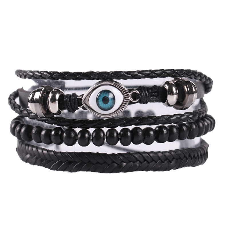 JC-241230BBJ-089  Braided leather cord brown eye bracelet