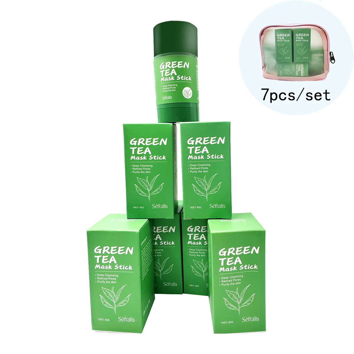 JCM-162MSK-24  Sefralls Seven Pack Set Green Tea Mud Mask Stick Moisturizing Oil Controlling Reducing Blackheads Tea Mud Mask Stick