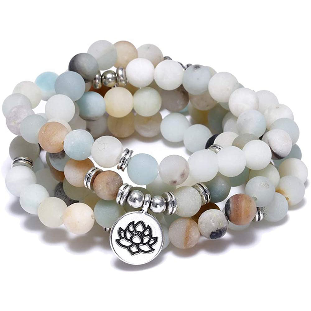 JC-241230BBJ-021  Amazon Stone Tiger Eye Stone Bracelet Necklace 108 Buddha Beads Lotus Bracelet