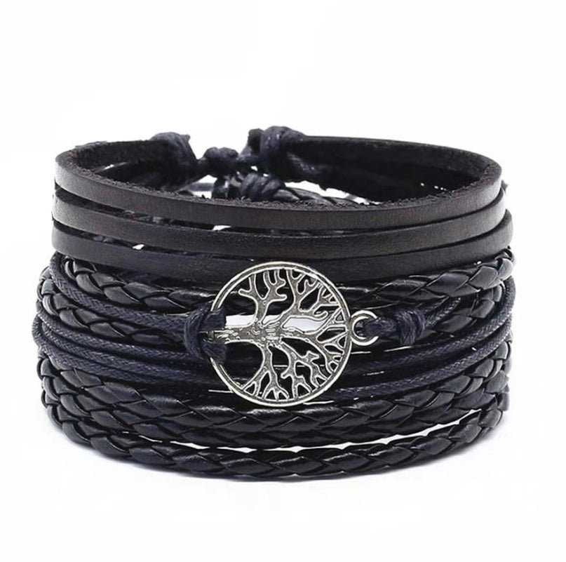 JC-241230BBJ-031  Men's Leather Vintage Braided Bracelet